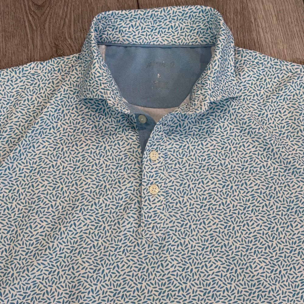 Johnnie-O Polo Shirt Mens Medium Blue White Pattern Geometric Casual Preppy